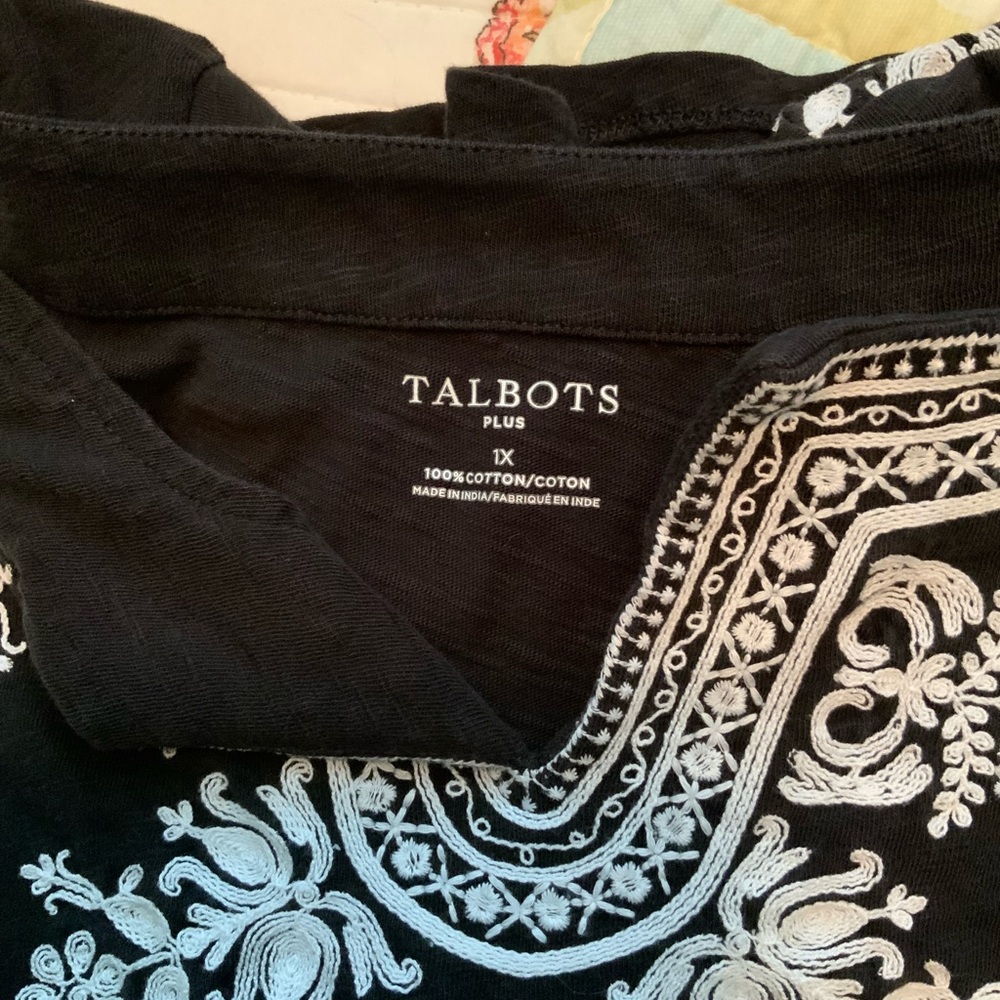 Talbots Black Embroidered 3/4 Sleeve Tunic - Picture 2 of 2